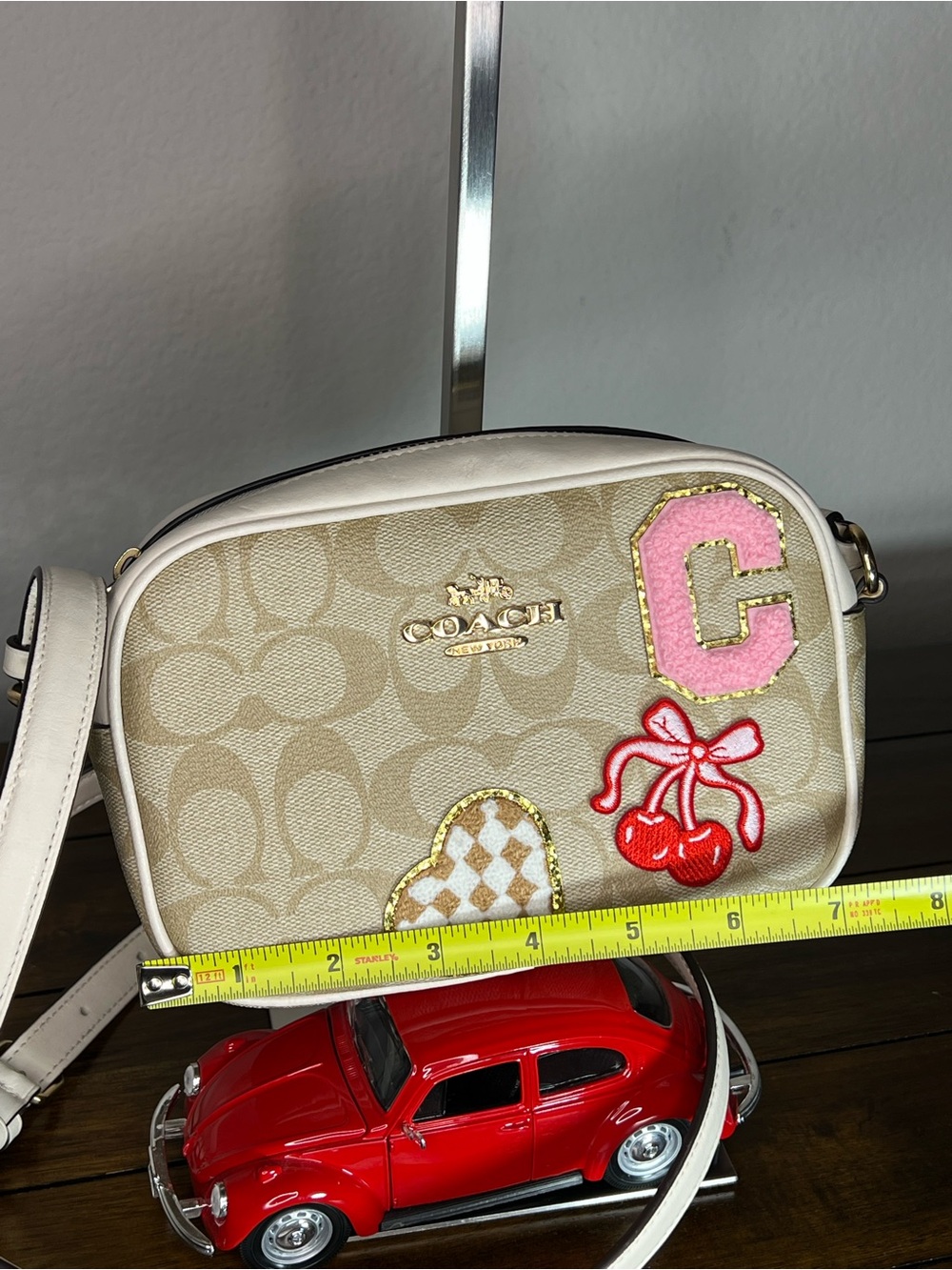 Coach Mini Jamie Camera Bag In Signature Canvas/White accents and patches - Picture 9 of 12